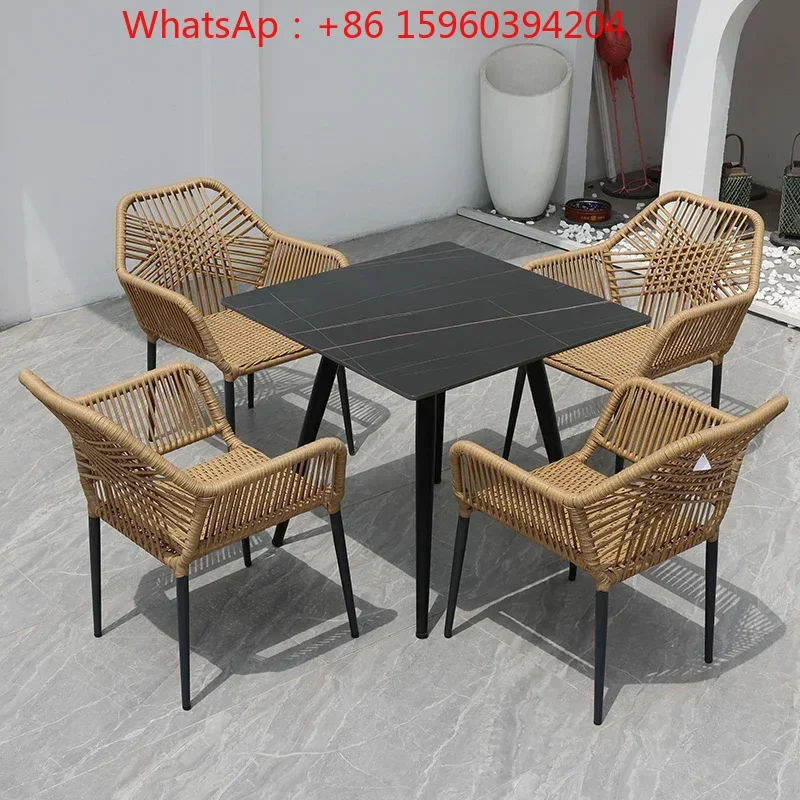 

Outdoor table, chair, courtyard, terrace, high-end villa, rattan chair, cafe, leisure garden, rattan board meal