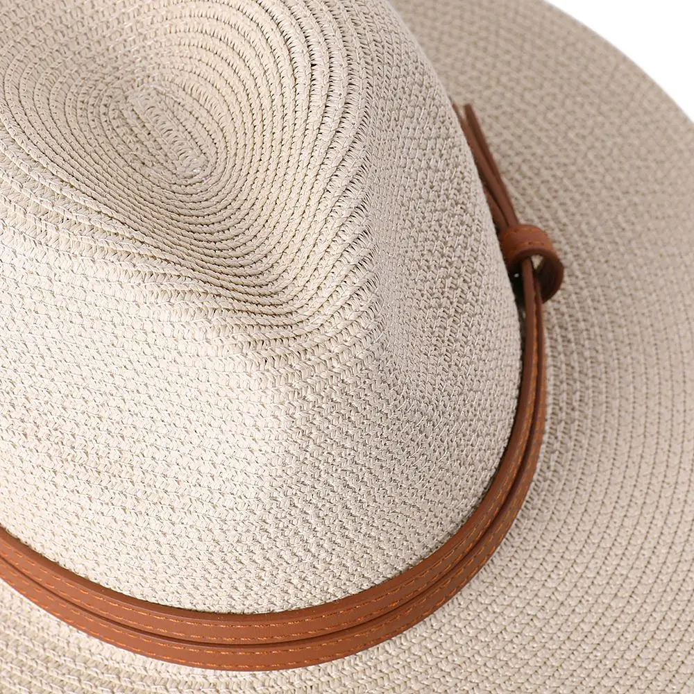 REST New Natural Panama Soft Shaped Straw Hat Summer Women/Men Wide Brim Beach Sun Cap UV Protection Fedora Hat Milky White