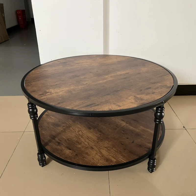 Round Coffee Table with StorageRustic Wtyle Solid Wood Coffee Table