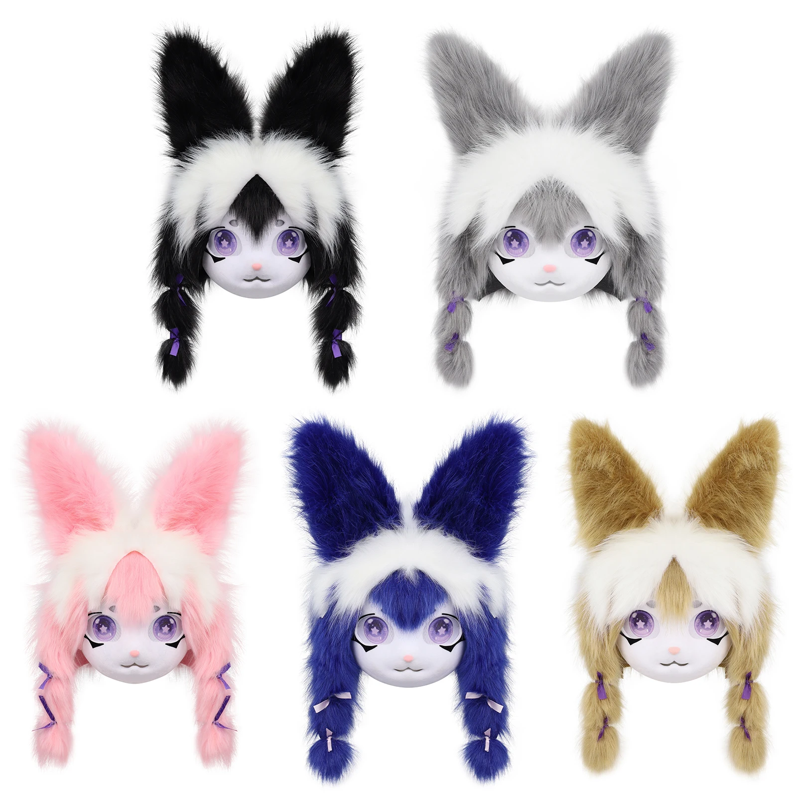 Plush Animal Head Mask Fursuit Headgear Furry Cosplay Masquerade Costume Accessories