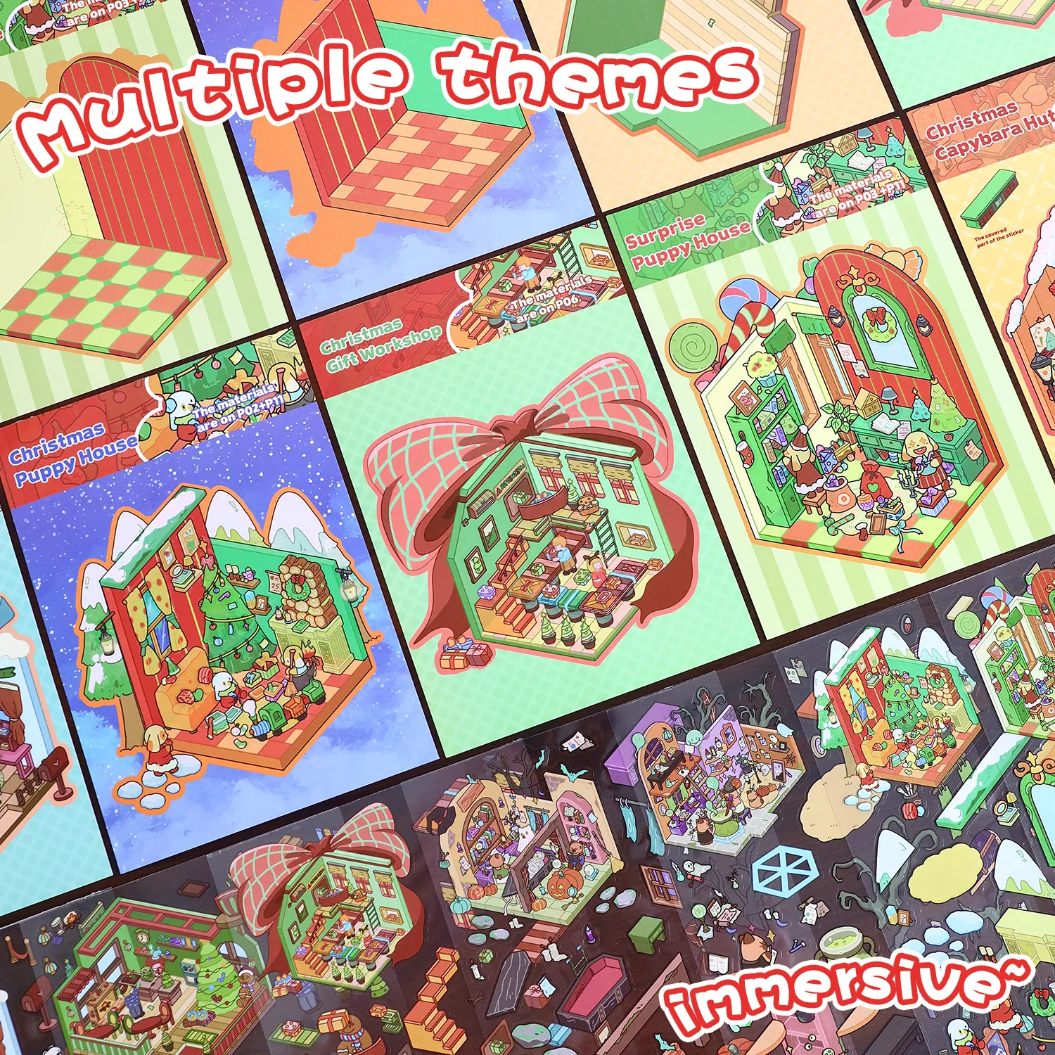 Kawaii عيد الميلاد كرنفال 3D عيد الميلاد والهالوين المشهد ملصق DIY جيب المقصورة المشهد هدايا عيد الميلاد ﻿