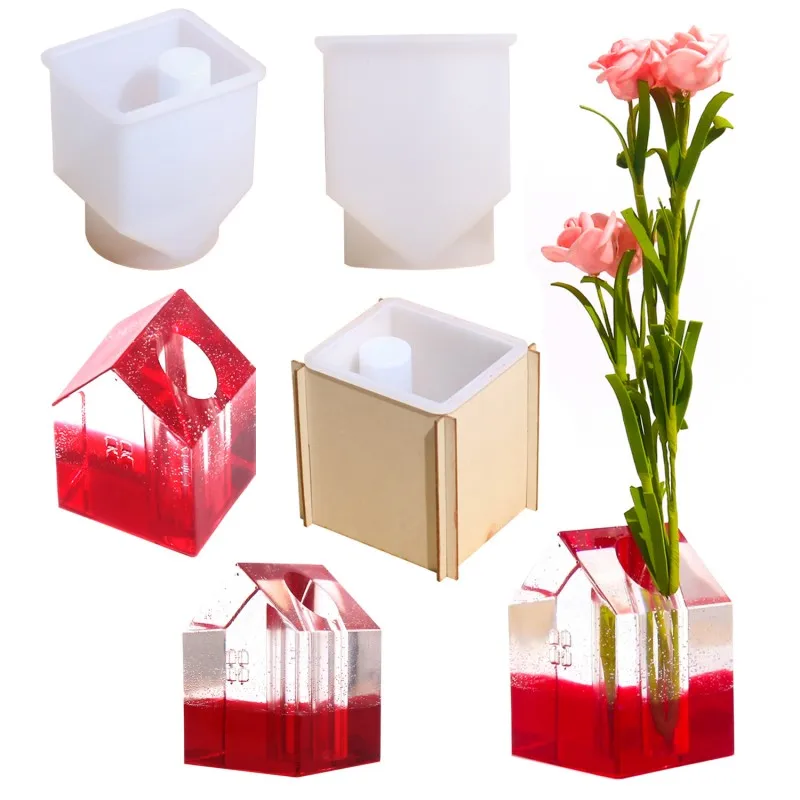 

DIY House Vase Silicone Mold Concrete Plaster Flower Pot Candlestick Epoxy Resin Molds Plant Container Candle Holder Casting