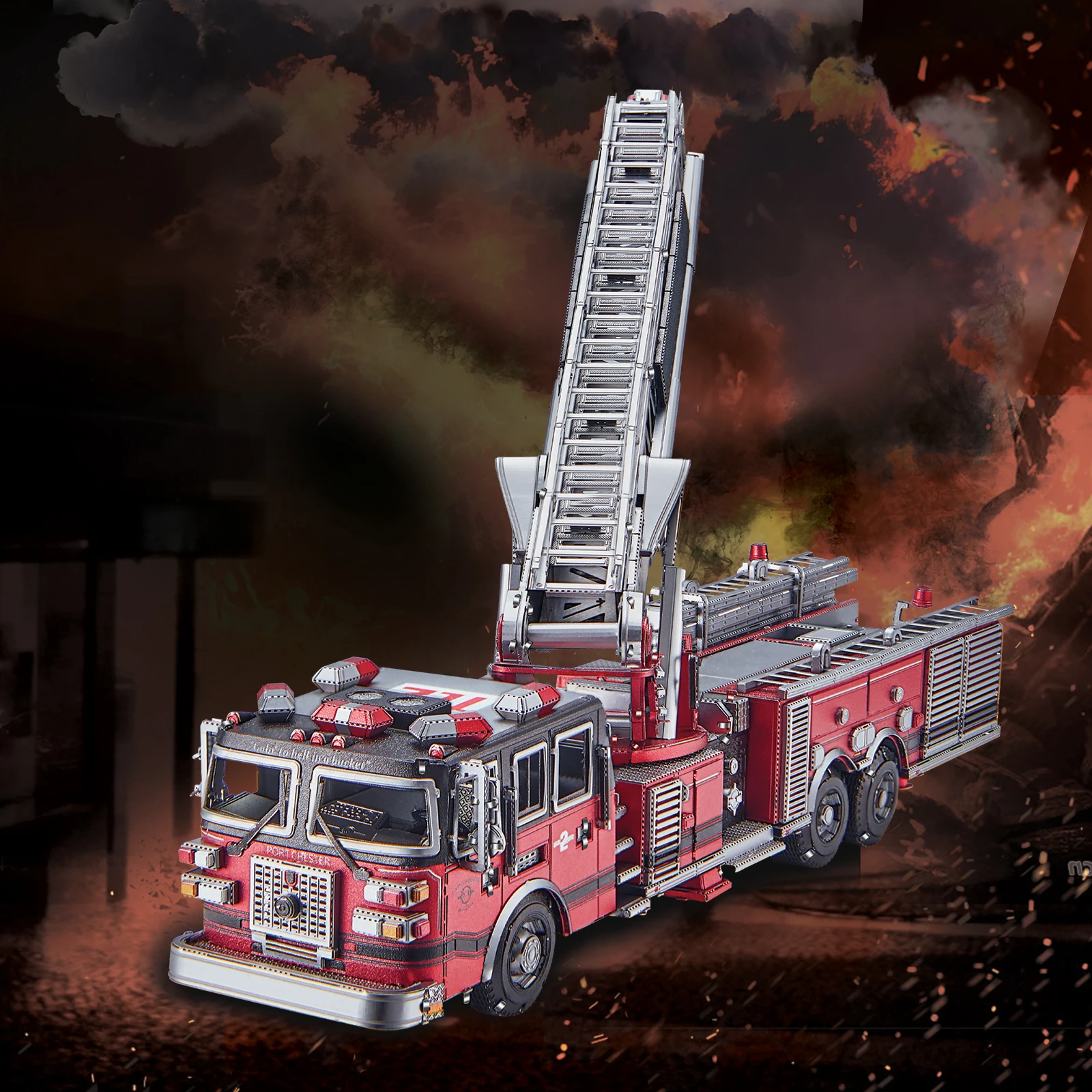 Piececool 3D Metal Puzzles Ladder Truck Assembly Model Kits Engineer Vehicle Collection Model DIY Jigsaw for Home Decor