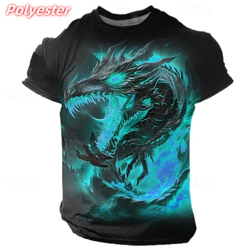 

Cool Dragon Pattern T Shirts For Men Colorful Retro Animal 3D Printed T-Shirt Summer Casual Fashion O-Neck Tops Short Sleeve Tee