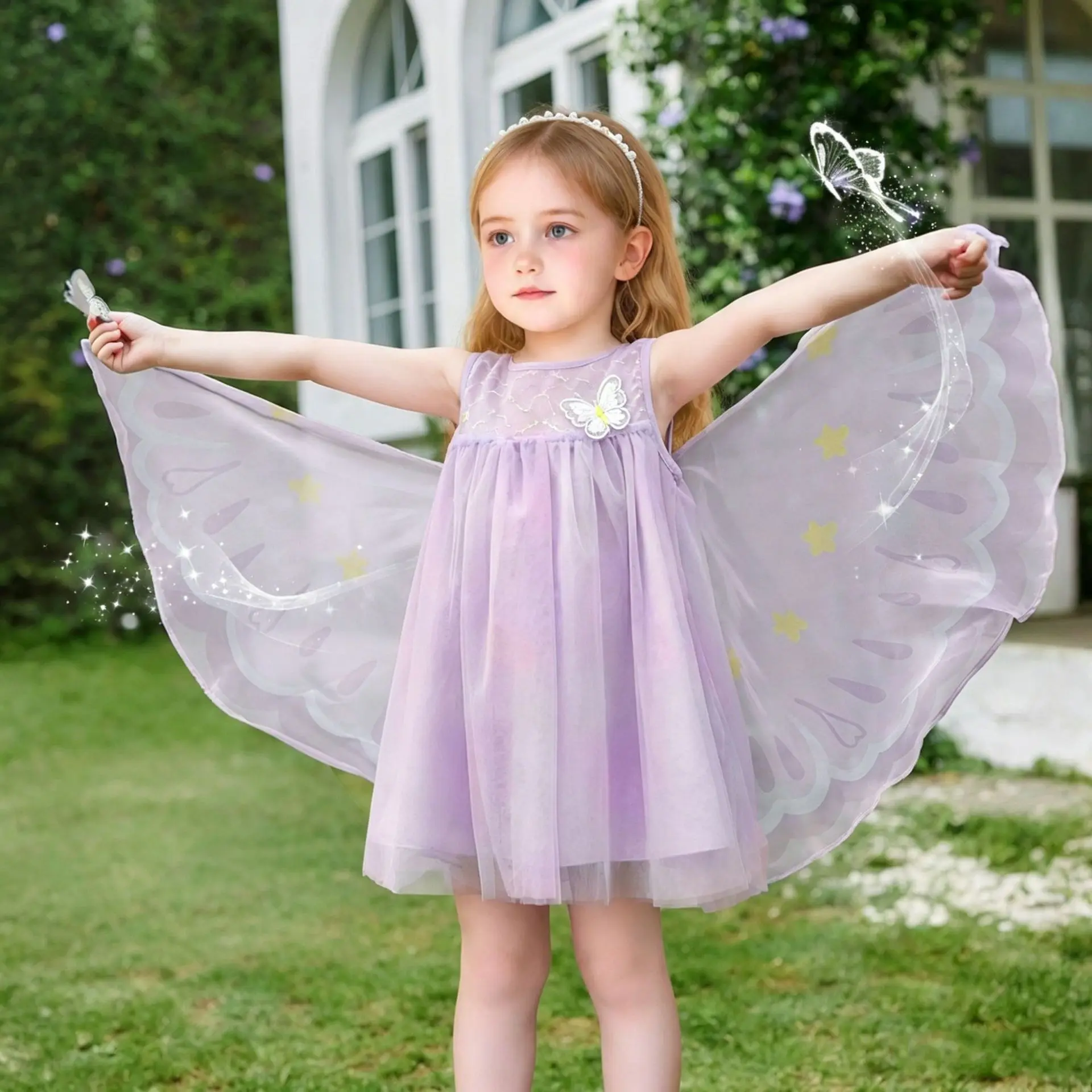 New Summer Kids Girl Dress Tulle Butterfly Wings Princess Dress Birthday Toddler Elegant Sleeveless Party Dress