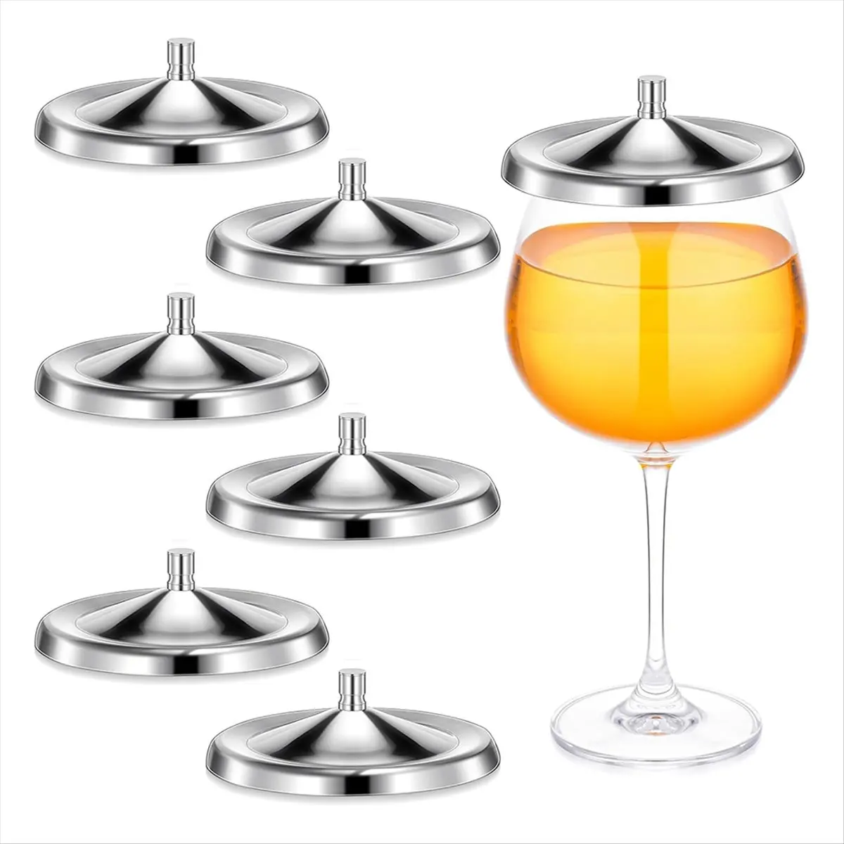 Fits for 6 Pcs Stainless Steel Wine Glass Covers Cup Covers Wine Glass Covers to Keep Bugs Out for Drinks Coffee Mugs Tea Cups