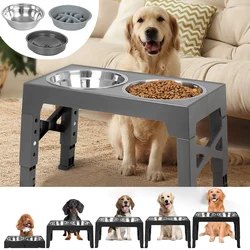 Elevated Adjustable Feeder Dog Bowl Stand with Double Stainless Steel Food Water Bowls for Small Medium Large Dogs