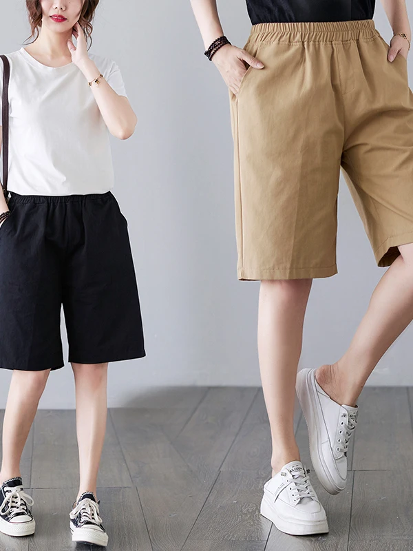 ハイウエストコットンリネンショーツ女性の夏の新スタイル韓国語バージョンプラスサイズ痩身カジュアル多用途ストレートレッグパンツ