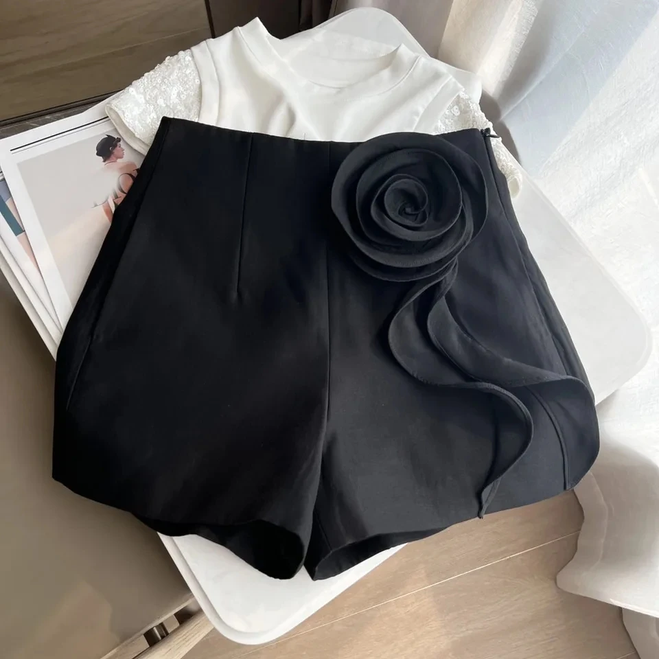 2024SS Summer Luxury New Women High Quality Flower Chic Casual Shorts Pants for Female 3 Color