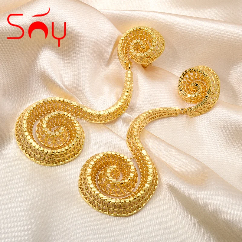 

Sunny Jewelry Long Drop Dangle Earrings Fashion Copper Gold plated Geometry Big Ear Jewellery Women Daily Wear Party Wedding