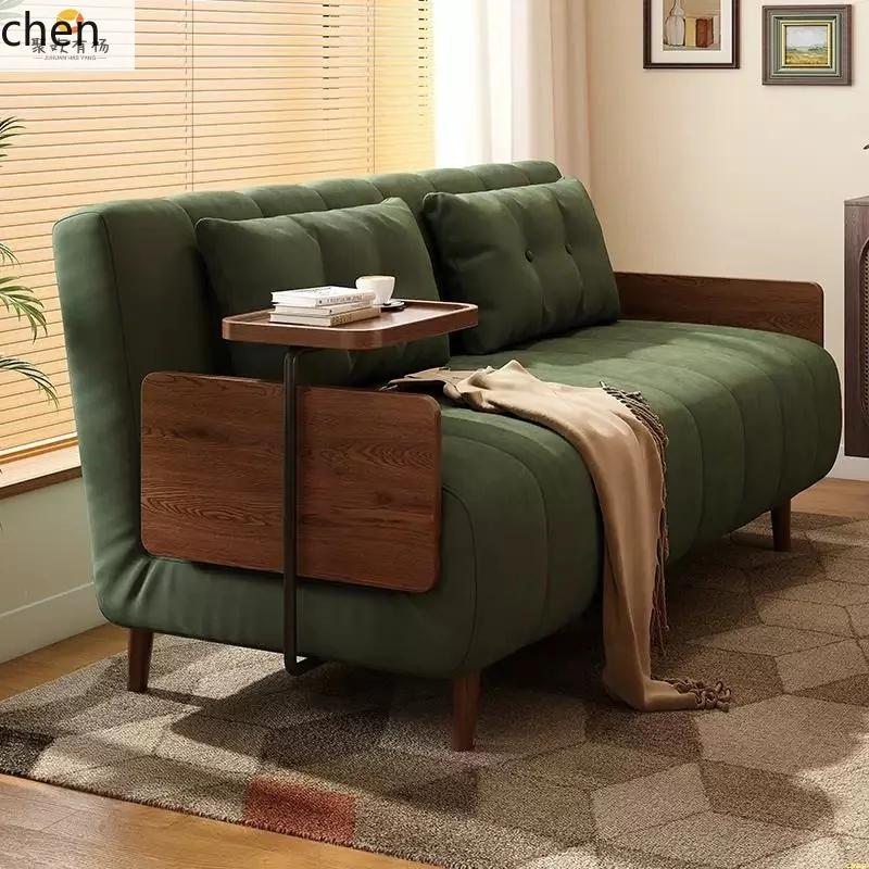 ZML Solid Wood Foldable Dual-use Sofa Bed Multi-functional Sofa Single Retractable Sofa