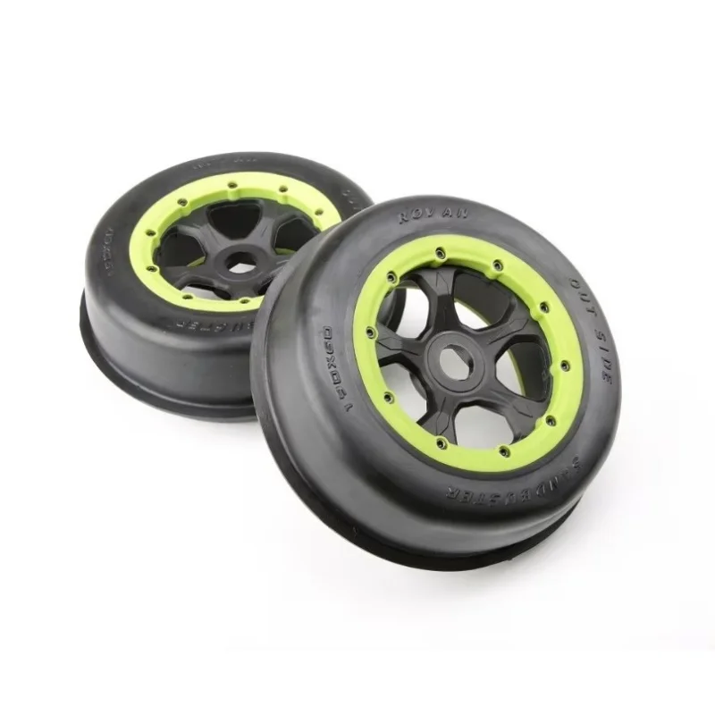 Front Ribbed Baja Truck Sand Tires on HD Rims for HPI KM Rovan Baja 5T 5SC