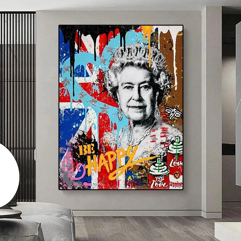 

Elizabeth II Canvas Painting Pop Art Poster Prints Abstract England Queen Graffiti Wall Art Pictures for Living Room Home Dec