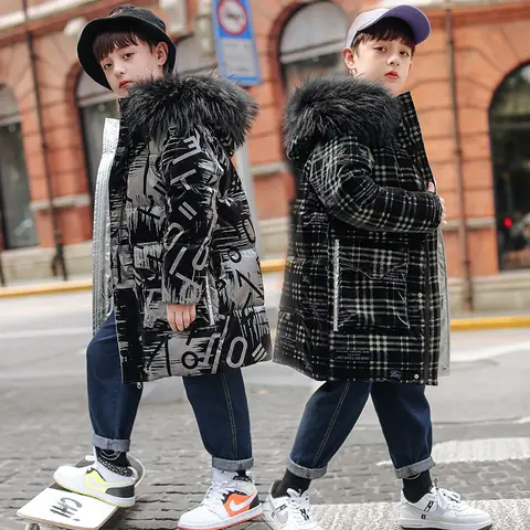 -30 Degree Russian Winter Boy Down Jacket Waterproof Shiny Thick Warm Boy Outerwear Coat 5-12 Years Teenage Boy Parka Outfit