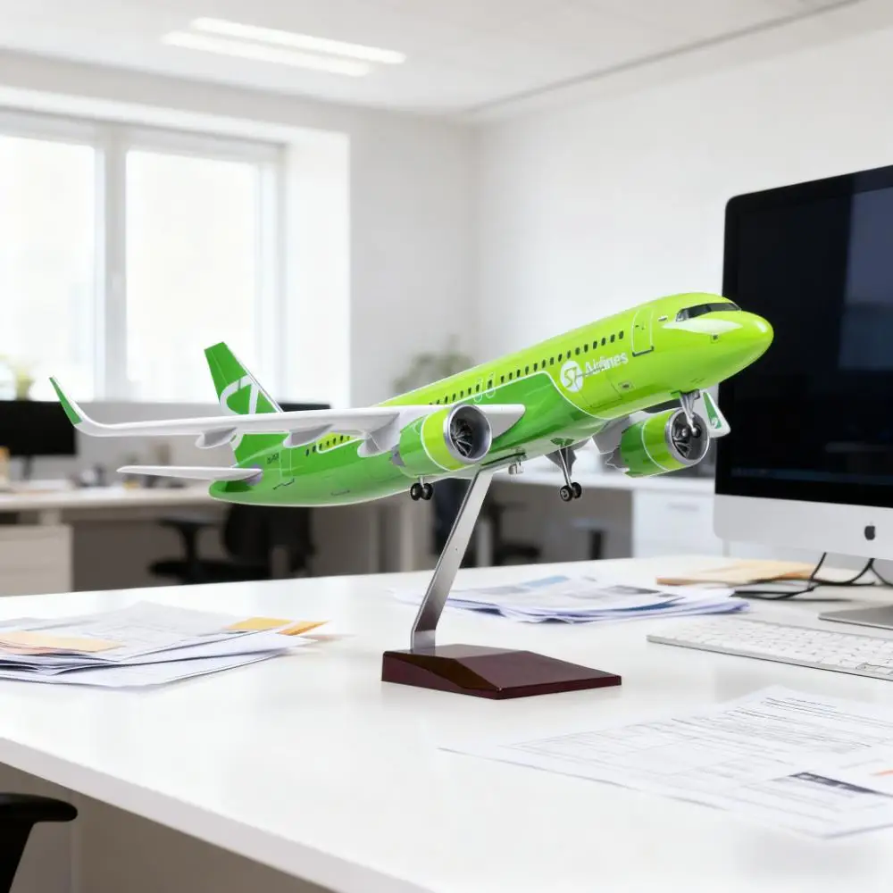 

47cm A320neo Siberia S7 Airways 1/80 Scale Aircraft Model Toys Airplane Diecast Resin With Light & Wheels Child Holiday Gifts