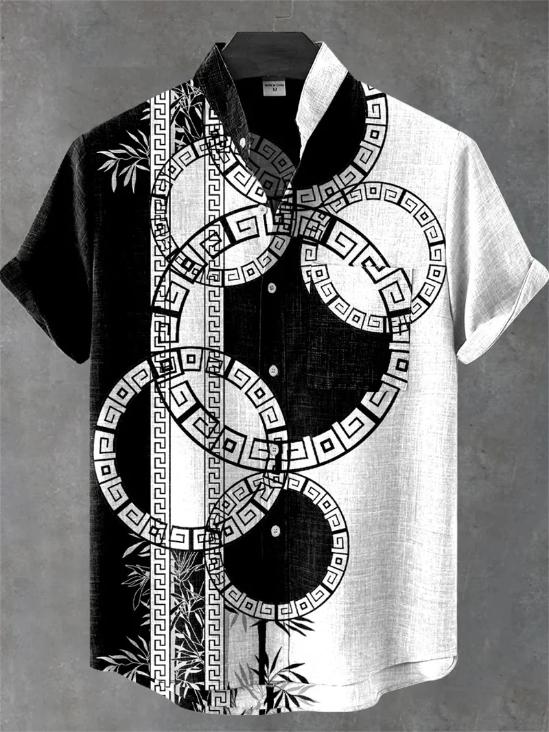 New Men's Vintage Ethnic Tribal Shirt Short Sleeve Mesh Top Fashion Casual Holiday Fashion Men's Shirt Hawaii