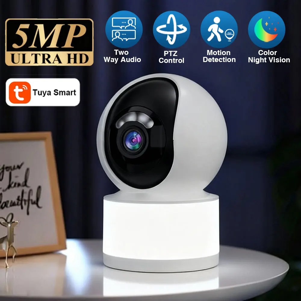 

Tuya 5MP 2K PTZ Camera WiFi Indoor Security Baby Camera 340° Pan 2-Way Audio Night Vision Home Security CCTV Baby Pet Monitor