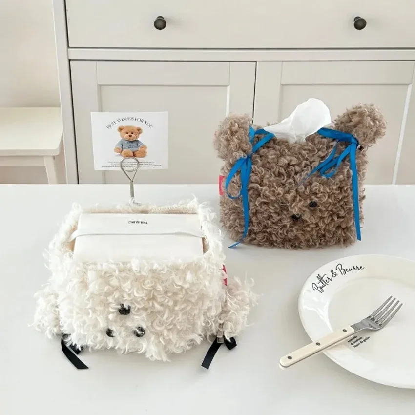 Cute Plush Dog Tissue Box Creative Drawing Paper Box Dormitory Women's Home Living Room Desktop Tissue Box