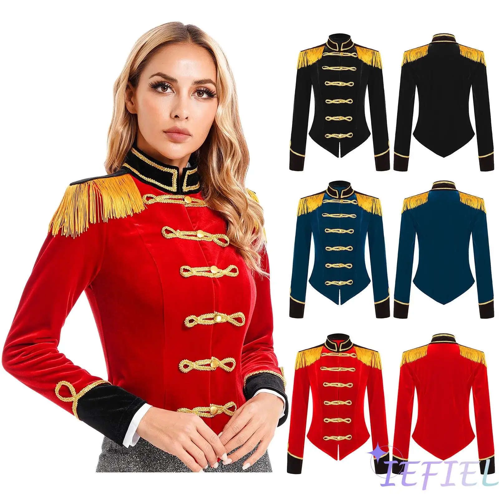 

Circus Master Costume for Women Fringed Shoulder Jacket Stand Collar Party Dress Up Attire Coat for Halloween Carnival Roleplay