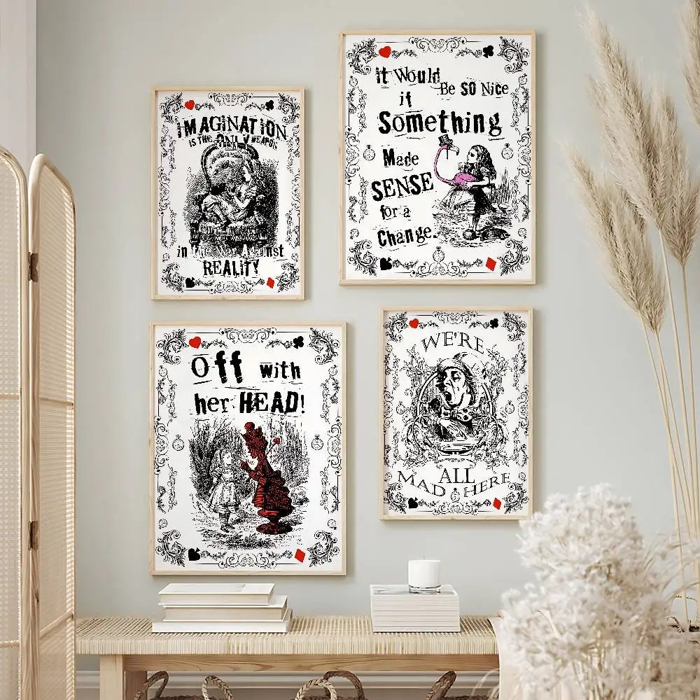 Classic Art Alice in Wonderland John Tenniel Posters Premium Self-Adhesive No Residue Wall Sticker for Home Office Bar Decor