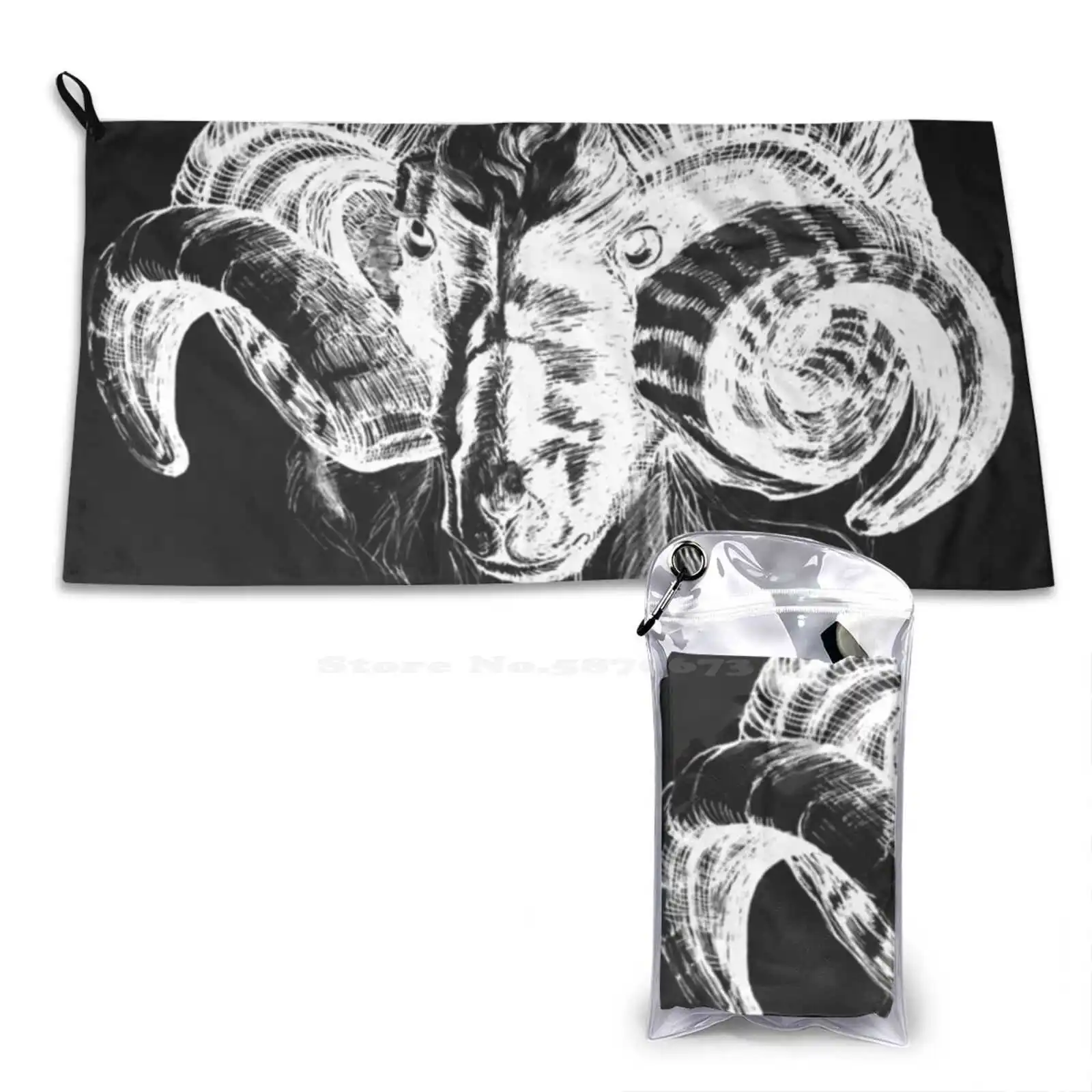 The Ram Stare Pattern Soft Face Towel Home Outdoor Ram Sheep Animal Ink Tattoo Janerella