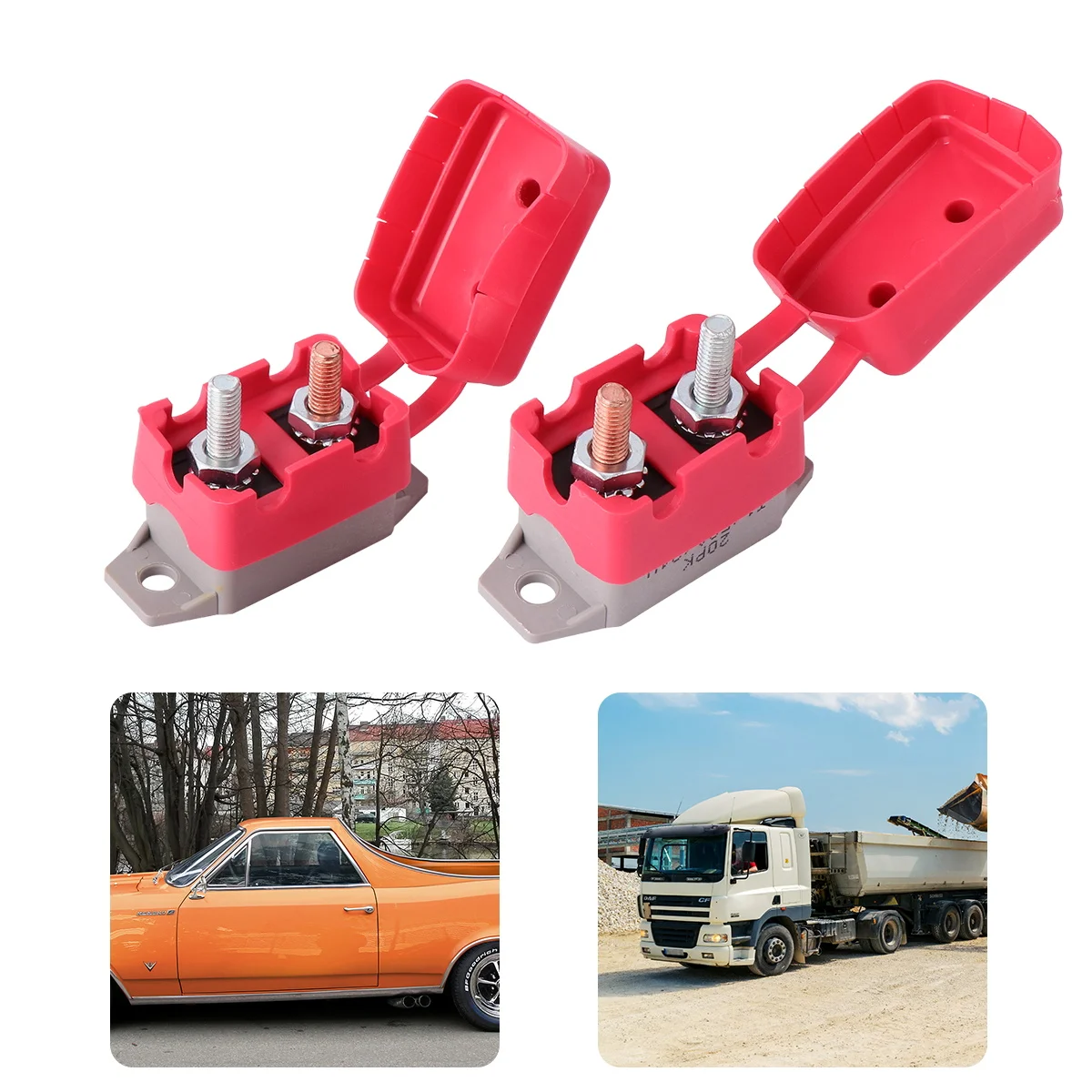 

2Pcs Automatic Reset Circuit Breaker 50A 12V 24V Stud Bolt Type Red Cover Overcurrent Protection for Vehicle Boat Car Dc Circuit
