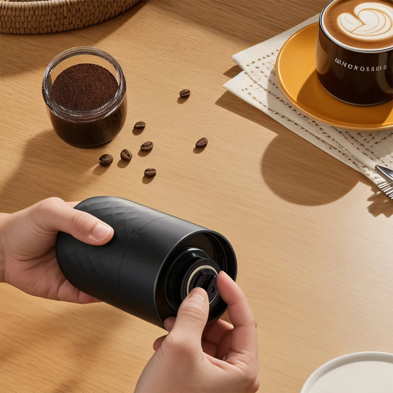 مطحنة حبوب القهوة الكهربائية المحمولة 1800 مللي أمبير قابلة للشحن المطاحن الخارجية القابلة للتعديل ماكينة القهوة المنزلية للسفر
