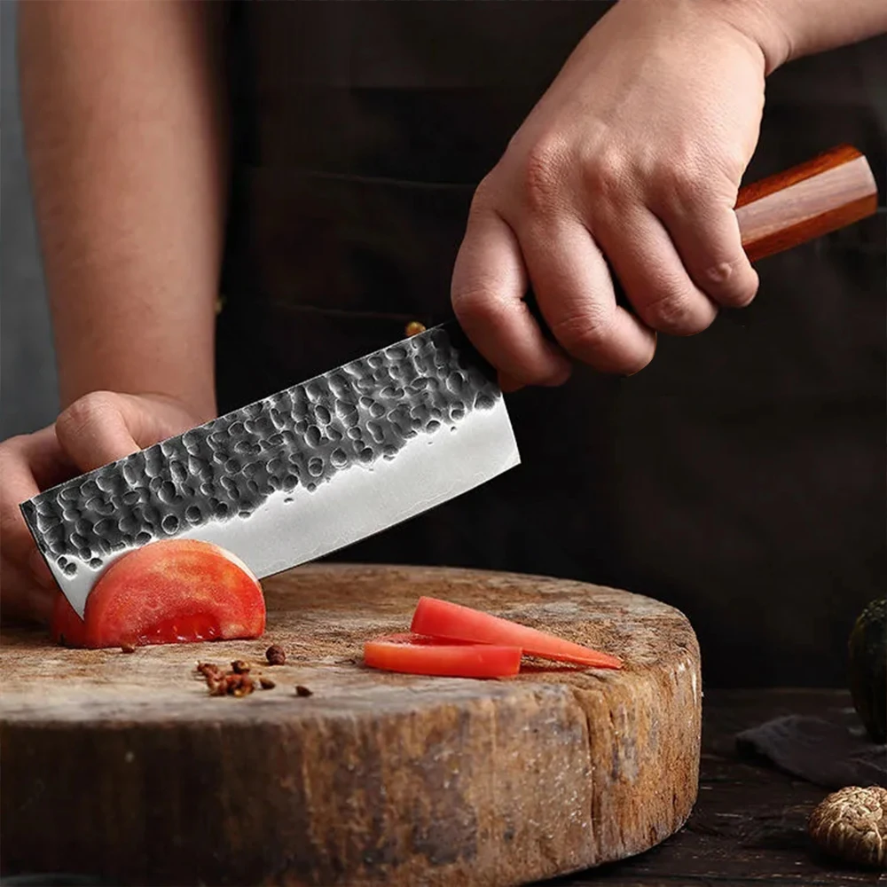 Chef Knife Hand Forged Blade Fish Filleting Knife High Carbon Steel Blade Kitchen Knife Cleaver Meat Slicing Knife Wood Handle