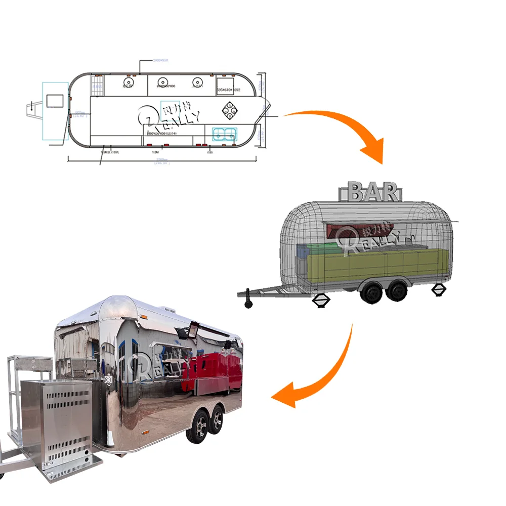2025 novo preço de fábrica reboque de comida de aço inoxidável cachorro-quente pizza café sorvete móvel carrinho de comida rápida