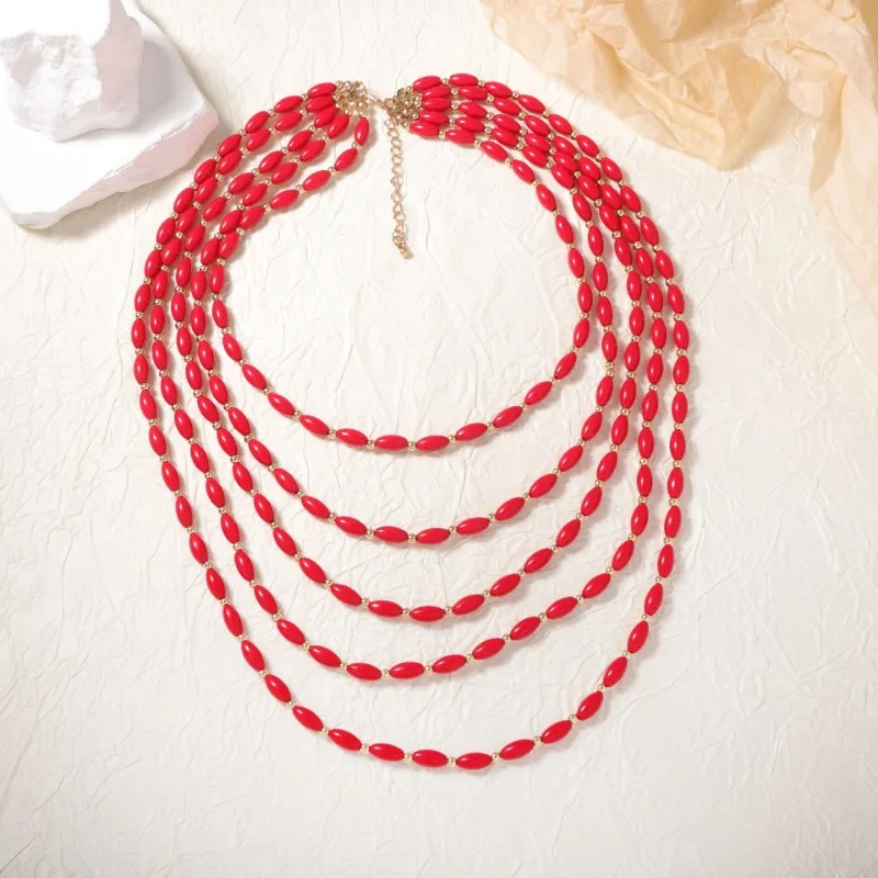 

Многослойное ожерелье в стиле ретро с бусинами, в богемном стиле, для женщин, модная нишевая модель