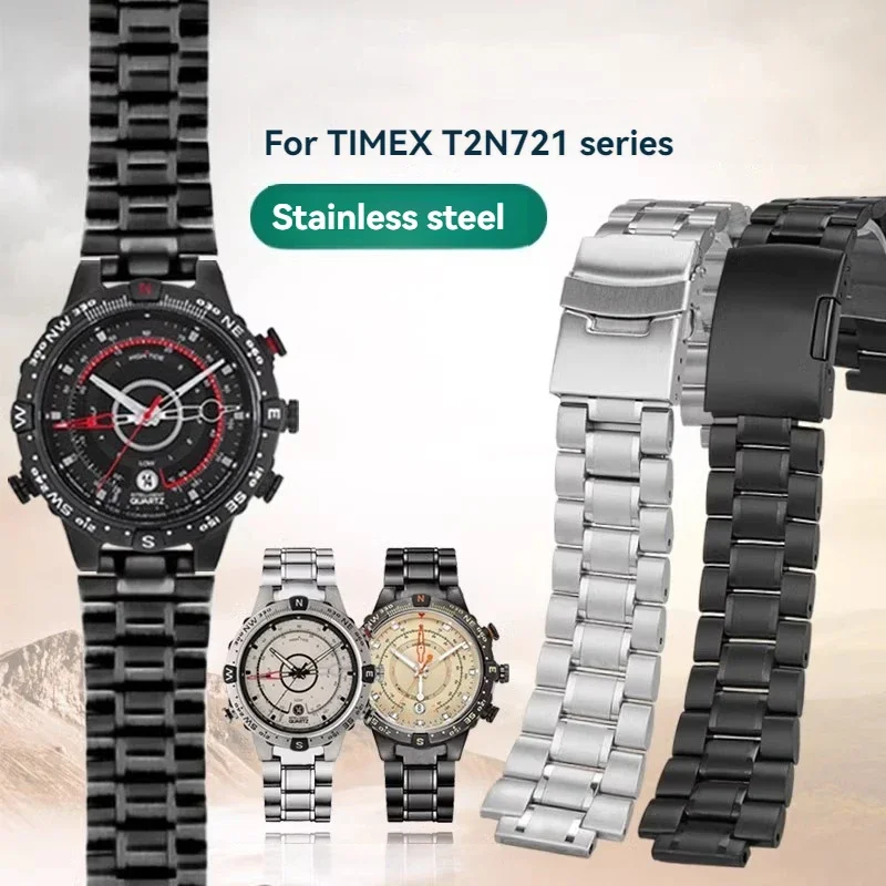 

For TimeX Tide Series Stainless Steel Watch Strap T2N721 T2N720 TW2R55500 T2N739 Men's Lug End Metal Bracelet 24x16mm with Tools