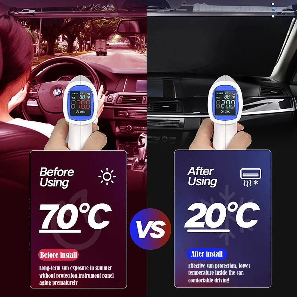 Front Window Sunshade Retractable Insulation Roller Blind Car Sun Shade Covers Interior windshield sunshade Privacy curtain
