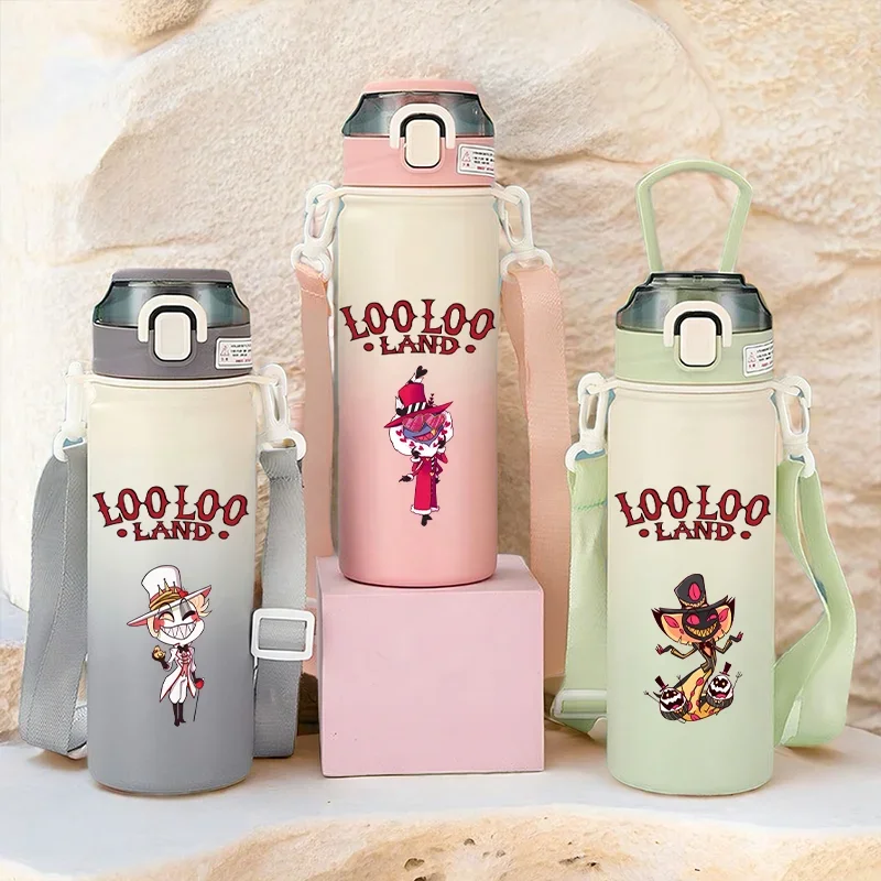 600ML Hazbin Hotel Cartoon Stainless Steel Insulated Cup Portable Drinking Water Bottle Outdoor Sports Leak Proof Water Bottle