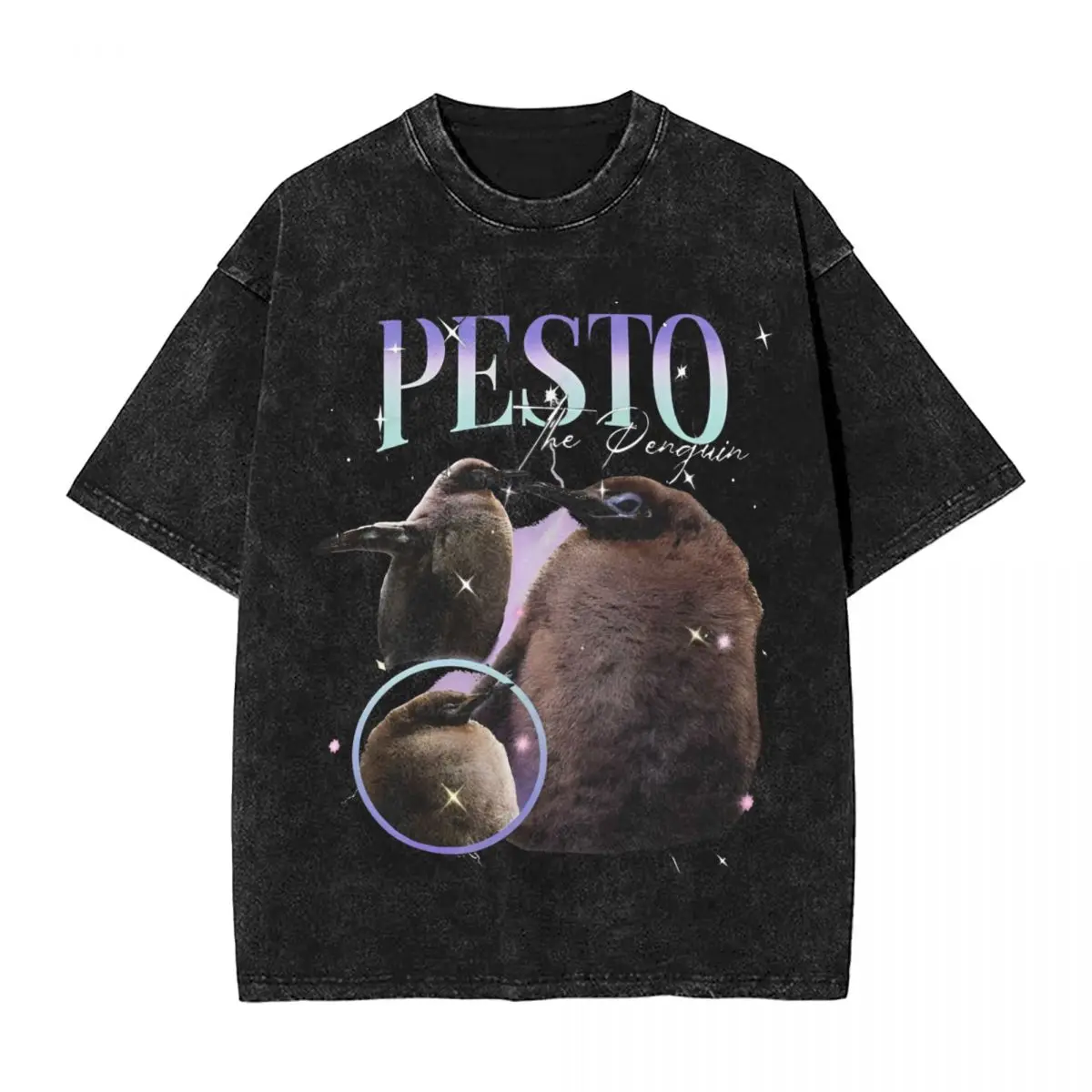 

Винтажная промытая футболка Песто пингвин (2), свободные футболки, модная футболка для мужчин, летние Потрясающие футболки с принтом