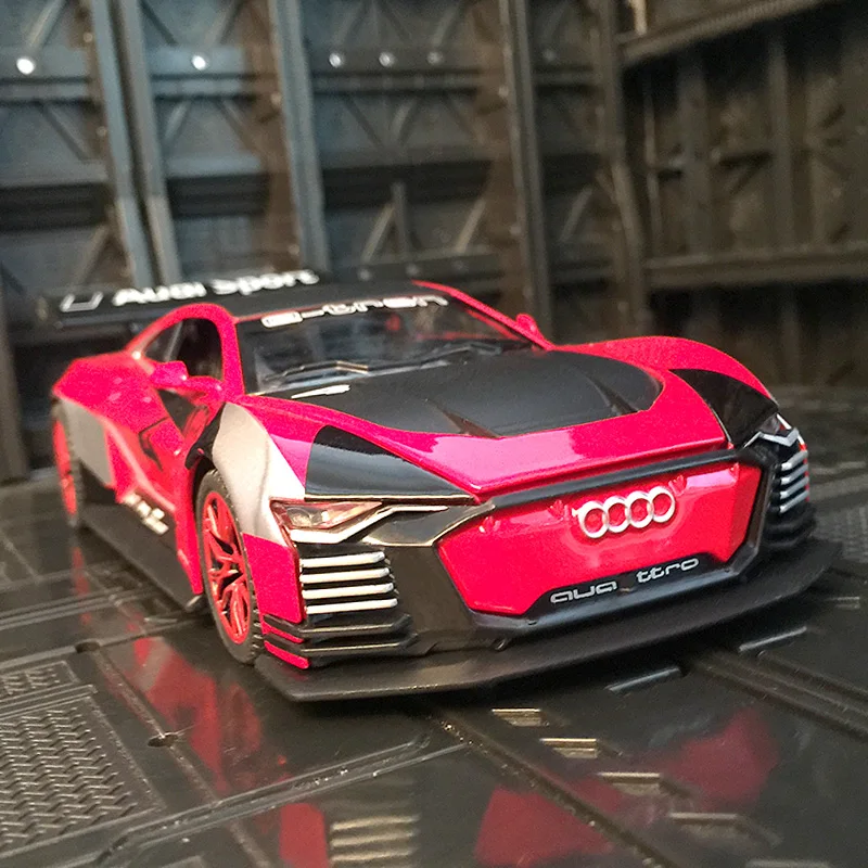 Simulación 1:32, modelo de coche de aleación Audi e-tron, puertas ornamentales y capó de motor, el maletero se puede abrir detalles ricos, mano de obra fina