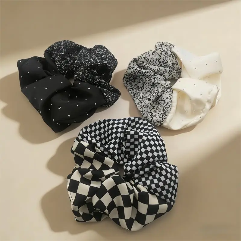

Элегантные резинки для волос в клетку и горошек со стразами, винтажные банты для волос, милые тканевые резинки для повседневного использования и вечеринок