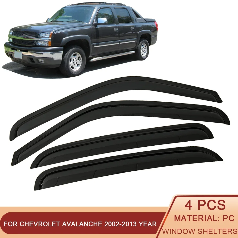 Visera para ventana lateral de coche, protector de toldos de ventilación, refugios, protector de lluvia, ventana, color negro, para Chevrolet Avalanche 2002-2013