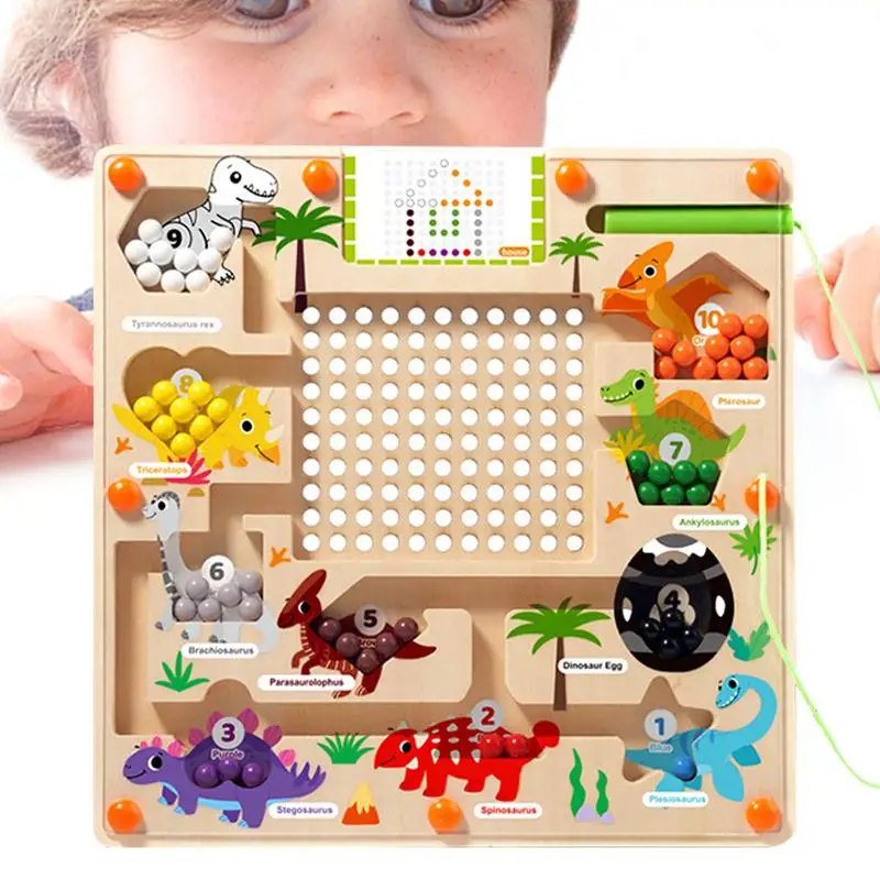 

Bead Game Color Sorting Dinosaur Puzzle Color Sorting Counting Toy Early Education Puzzle Board Game Wooden Magnet Puzzles Board