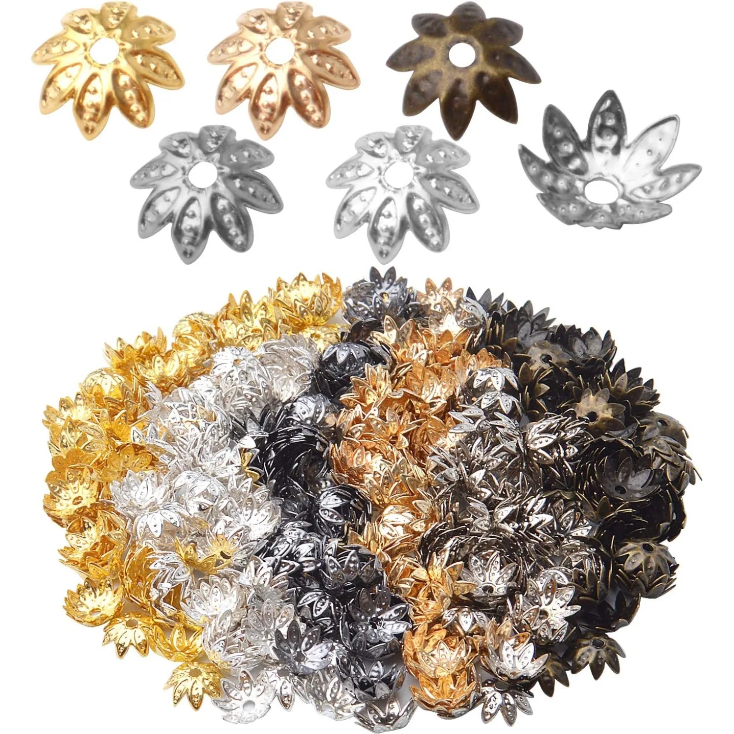 

Тибетские колпачки для бусин, 600 шт., 8 мм, античный сплав, смешанные цветочные прокладки для бусин, ювелирная фурнитура, аксессуары для поделок своими руками, 6 цветов