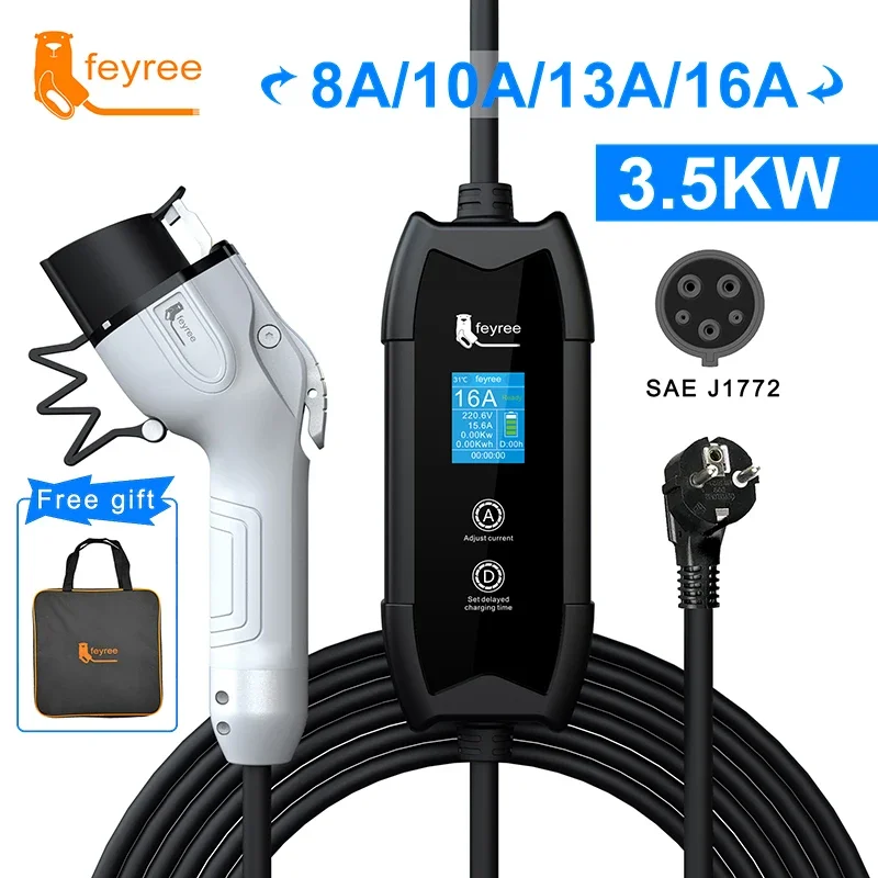 Fey123-Chargeur Portable EV avec Connecteur de Prise Vope1, Station de Recharge Wallbox pour Véhicule Électrique, 16A, 1Phase, 3,5 KW, 3.5m