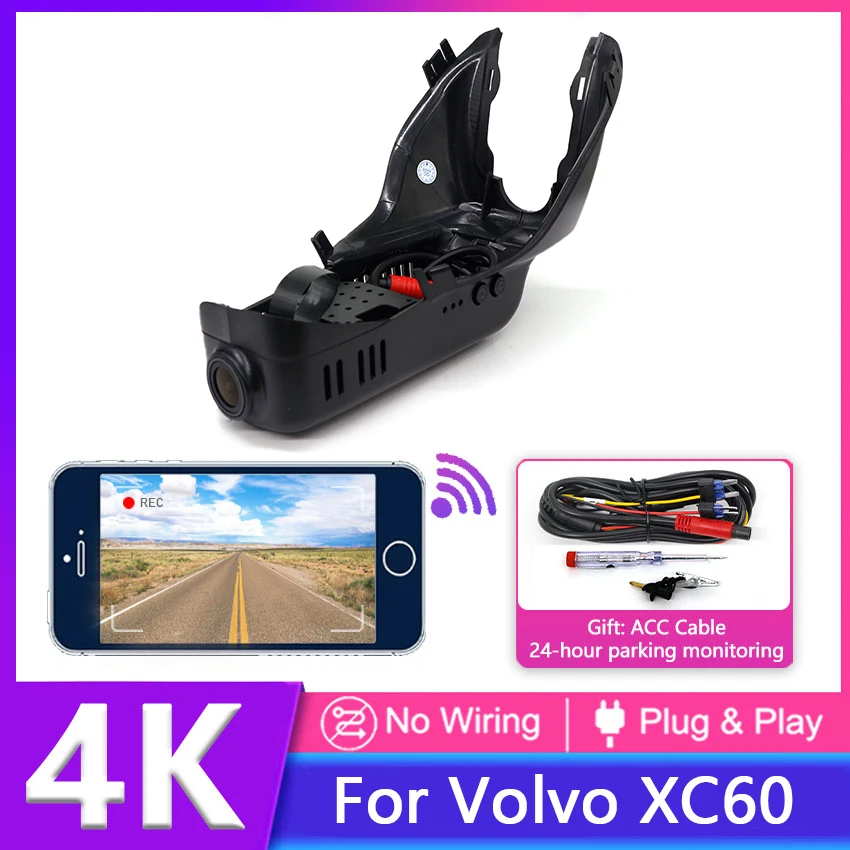 

Easy to install Car DVR Wifi Video Recorder 4K Dash Cam Camera Original For Volvo XC60 d5 2012 2013 2014 2015 2016 2017 By APP