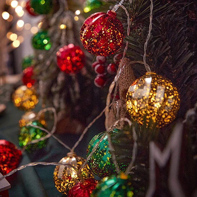 Weihnachtskugel-LED-Leuchten, Stern, rund, Weihnachtsbaum, zum Aufhängen, Lichterkette, Frohe Weihnachten, Dekorationen, Neujahr 2026, Party-LED-Leuchten