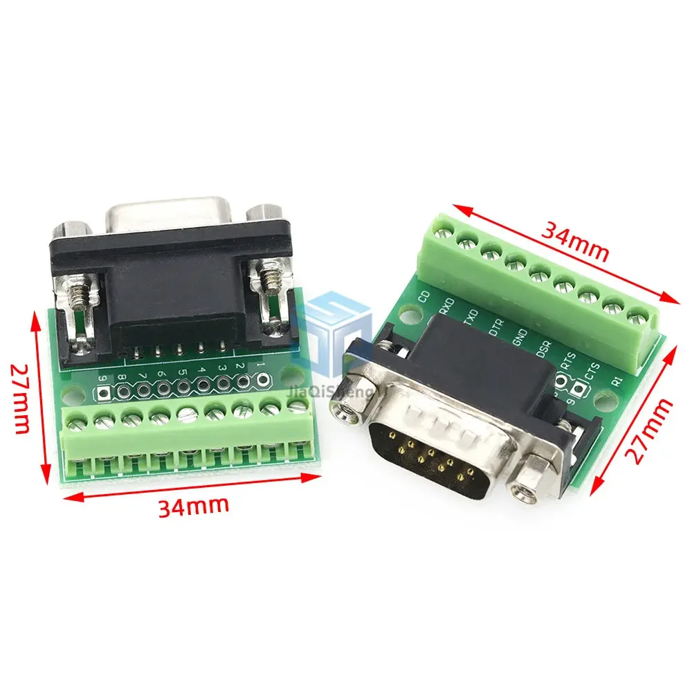 DB9 Male Female Adapter Signals Terminal Module RS232 RS485 Serial To Terminal 9-Pin 9-Hole Connector