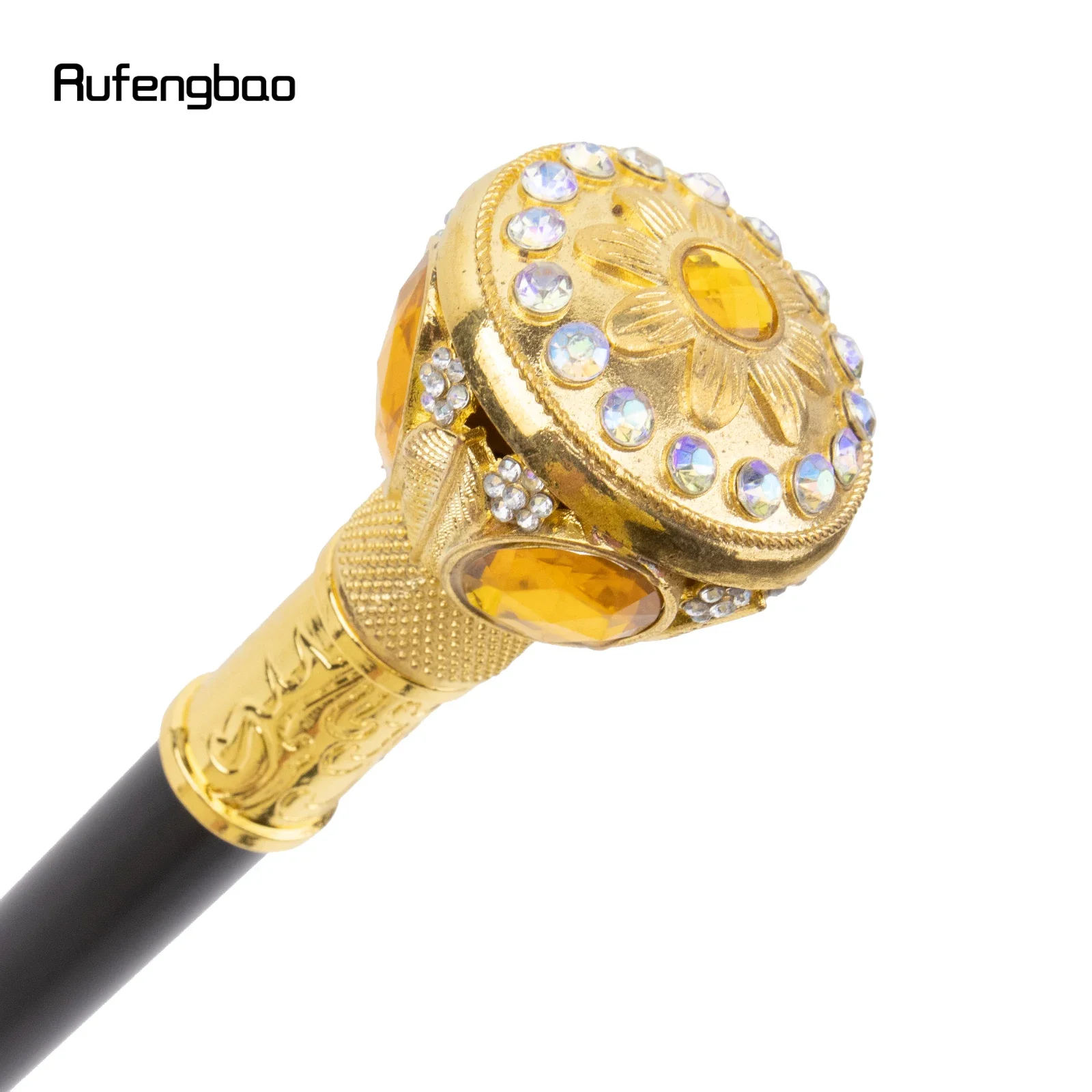 Golden Artificial Diamond Walking Cane Fashion Decorative Walking Stick Gentleman Elegant Cosplay Cane Knob Crosier 94cm