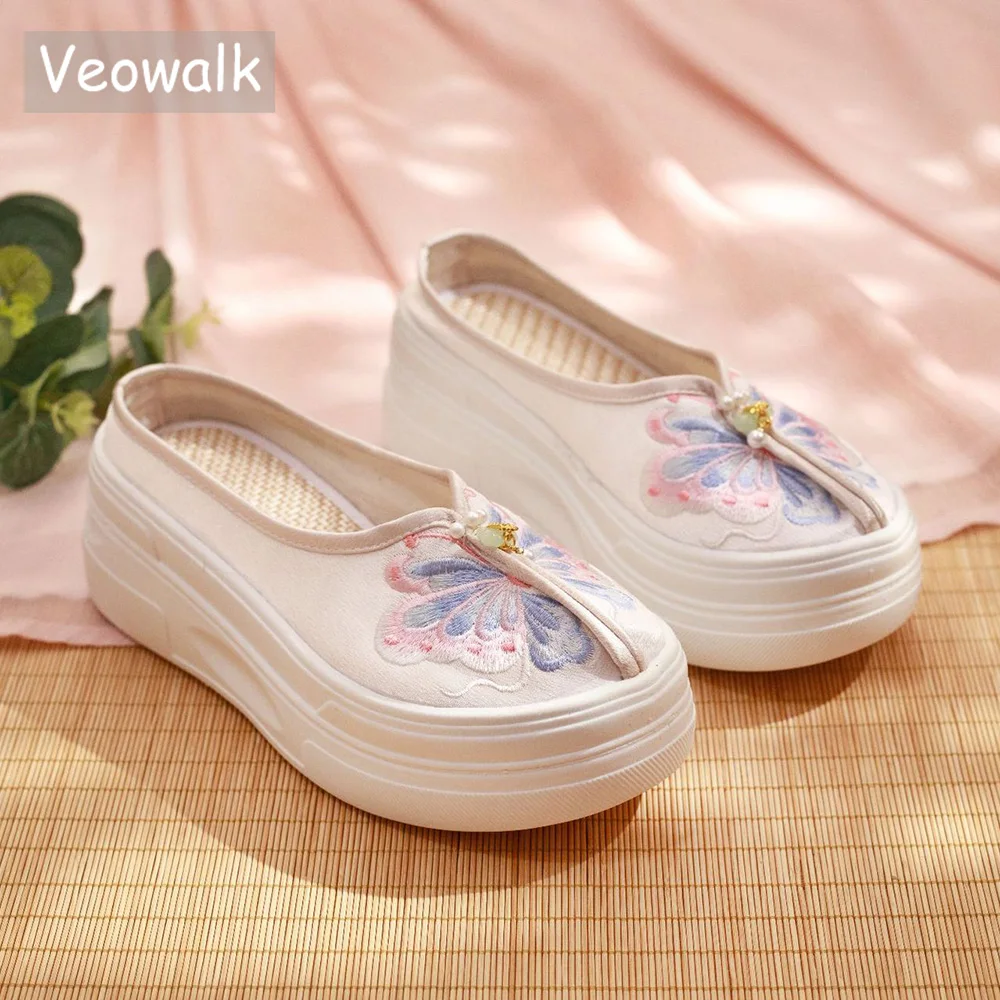

Veowalk/Новые повседневные туфли-лодочки на плоской подошве с вышивкой бабочкой в китайском стиле, легкие, мягкие, удобные туфли без шнуровки