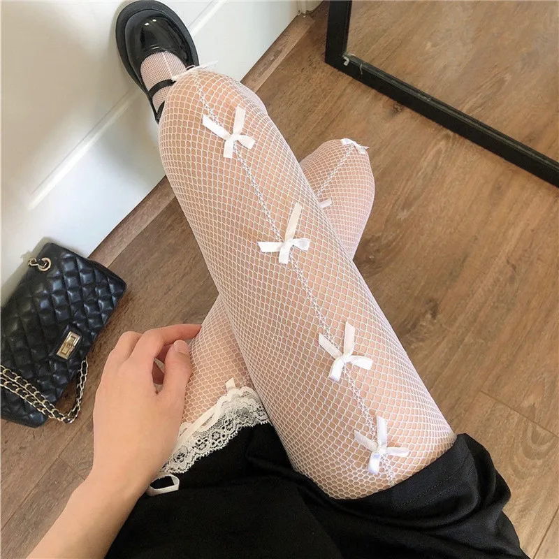 Frauen JK Mädchen Nette Bowknot Strumpfhosen Lolita Strumpfhosen Sexy Spitze Mesh Fishnet Oberschenkel Hohe Strümpfe Club Party Cosplay Kawaii Strumpfwaren – Detail 7