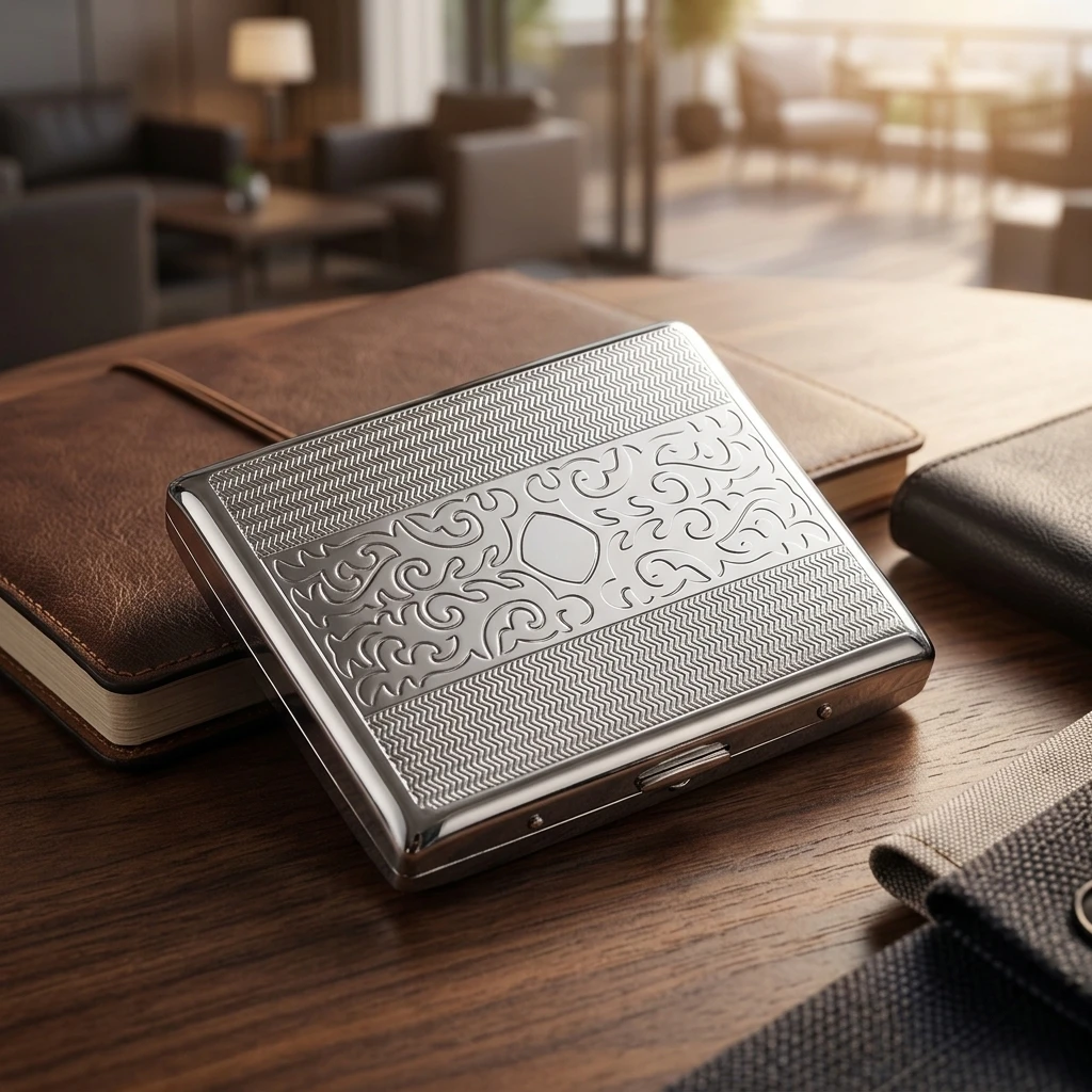 Étui à cigarettes en métal pour hommes, idéal pour les voyages d'affaires, boîte gravée résistante aux chocs, support portable, rangement pour 20 cigarettes, cadeau durable