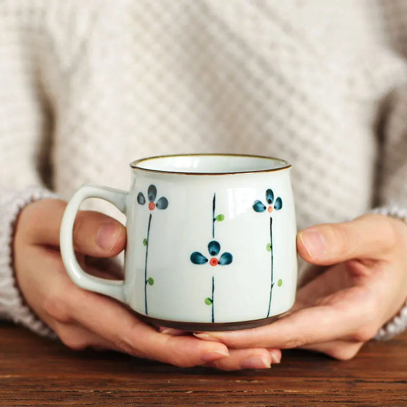 Japanese Hand Painted Ceramic Mug Coffee Milk Cup Underglaze Color Home Breakfast Cup