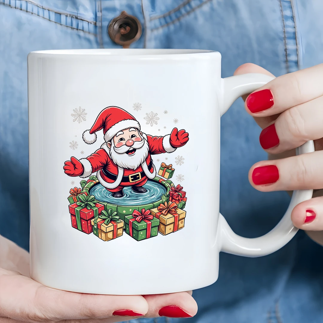 كوب سانتا كلوز كرتوني سعة 11 أونصة + توضيح جو احتفالي هدية عيد الميلاد للأطفال كوب قهوة مكتب عائلي