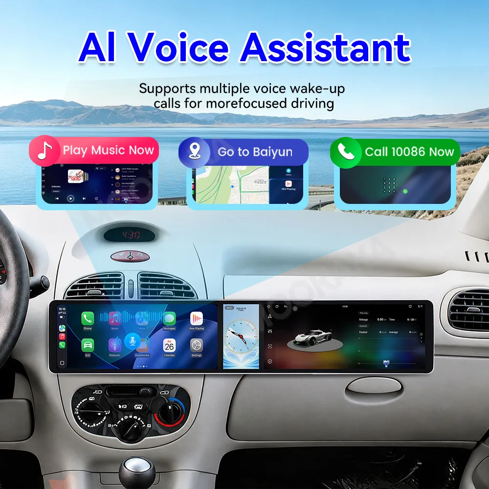 Android 15 Dual 12.3 Inch Triple Screen For Peugeot 206 2002-2010 Car Radio Multimedia Player GPS Navi CarPlay DSP Head Unit 4G